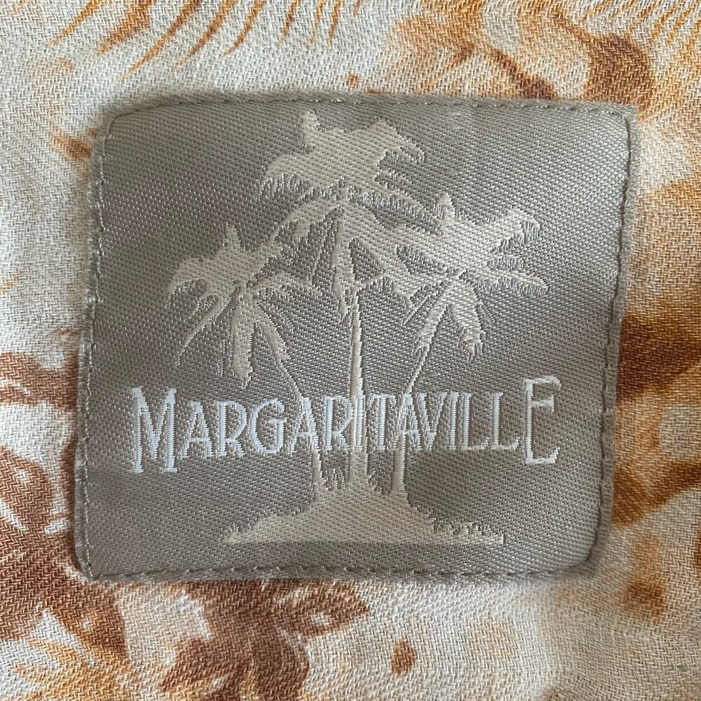 Margaritaville Silk Linen Hawaiian Shirt Palm Tree Print Aloha Rust Cream Sz XL - Picture 2 of 8